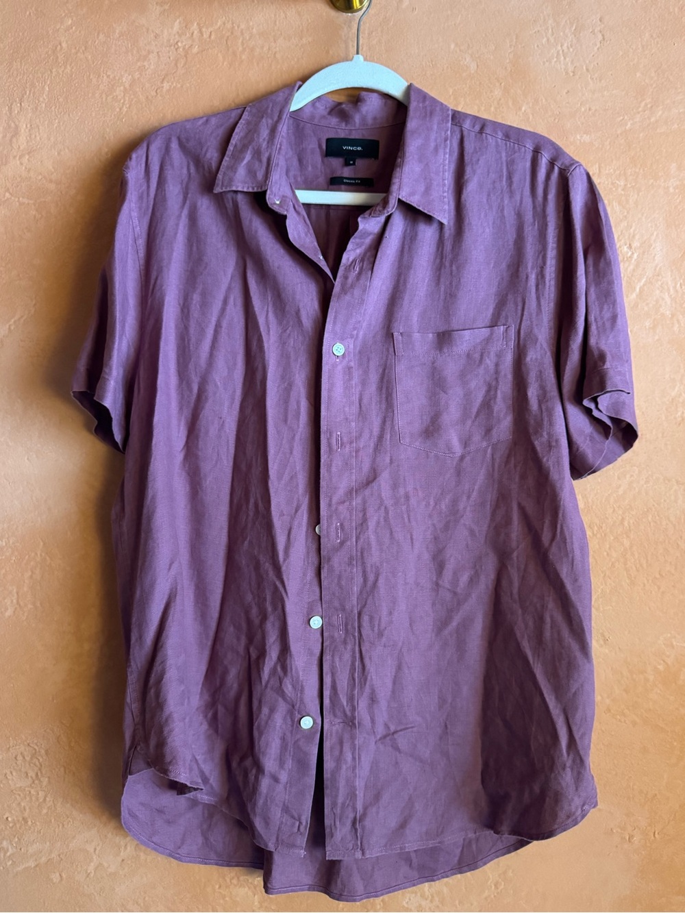 Vince Linen Short Sleeve Button Up Shirt Classic Fit Size M